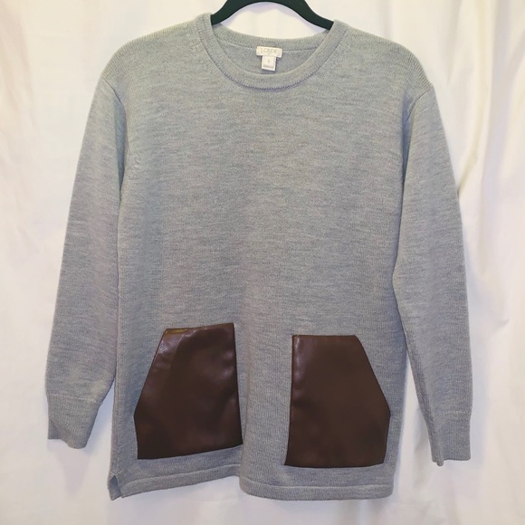 J Crew Grey Merino Leather Pocket Sweater :: S - Picture 2 of 4